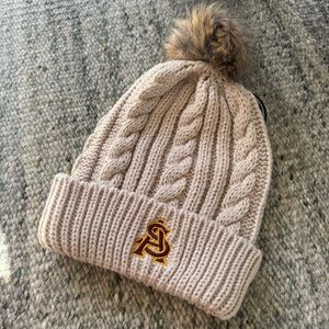 ASU Cable Knit Beanie with Furry Pom